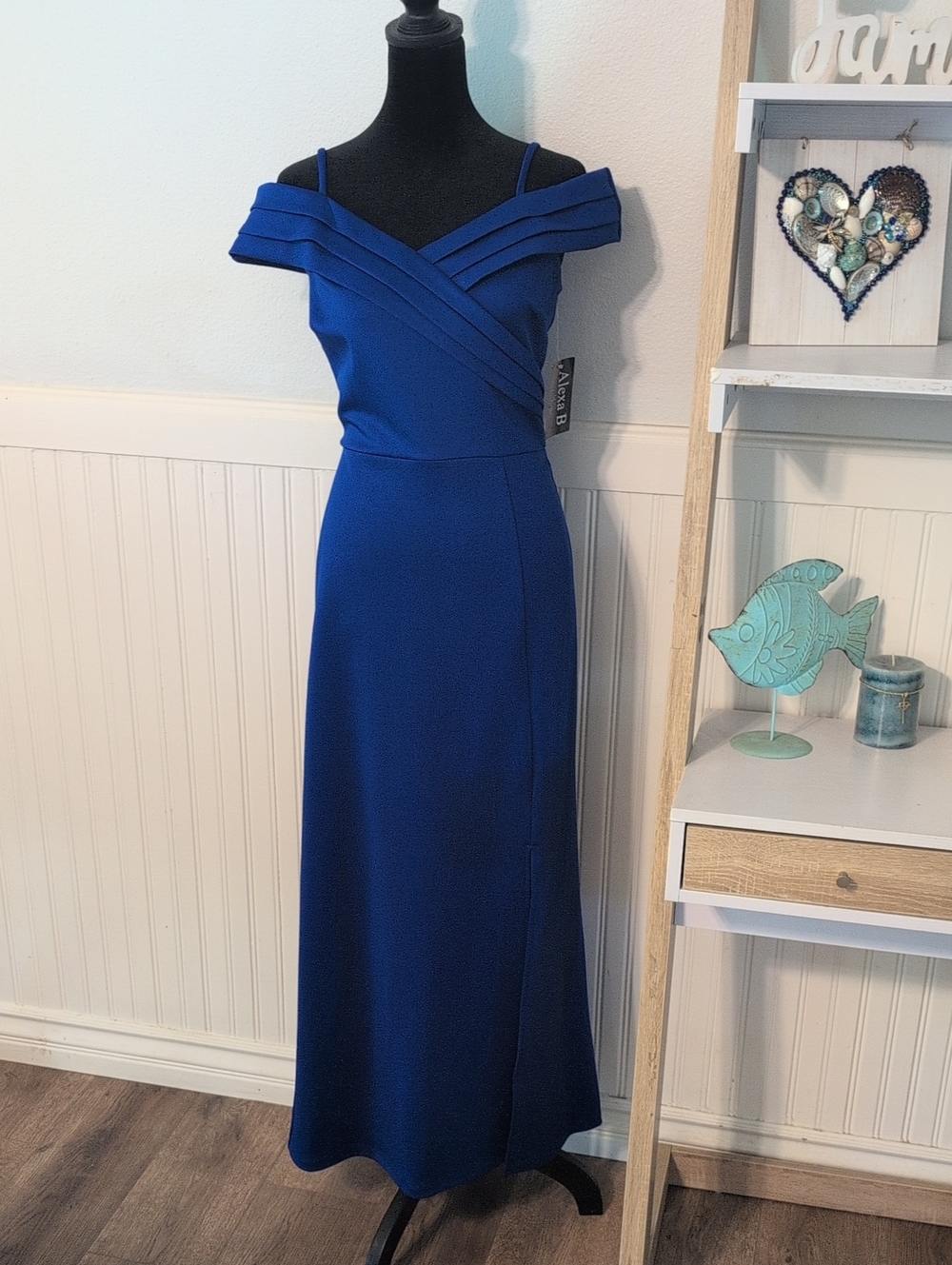 Elegant Off-Shoulder Royal Blue Maxi Dress Alexa B Nite Size 8